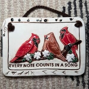 Smoky Mountain Pottery Cardinal Wall Plaque 1994 Rustic Cabin Decor‎